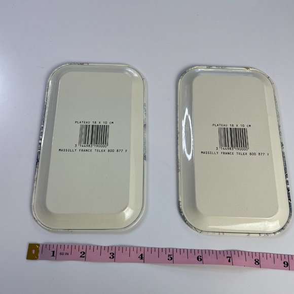 Vintage MASSILY Stamped Metal Outdoor Duck Pond Wood Scene Snack Trays Set of 2 - Picture 8 of 10